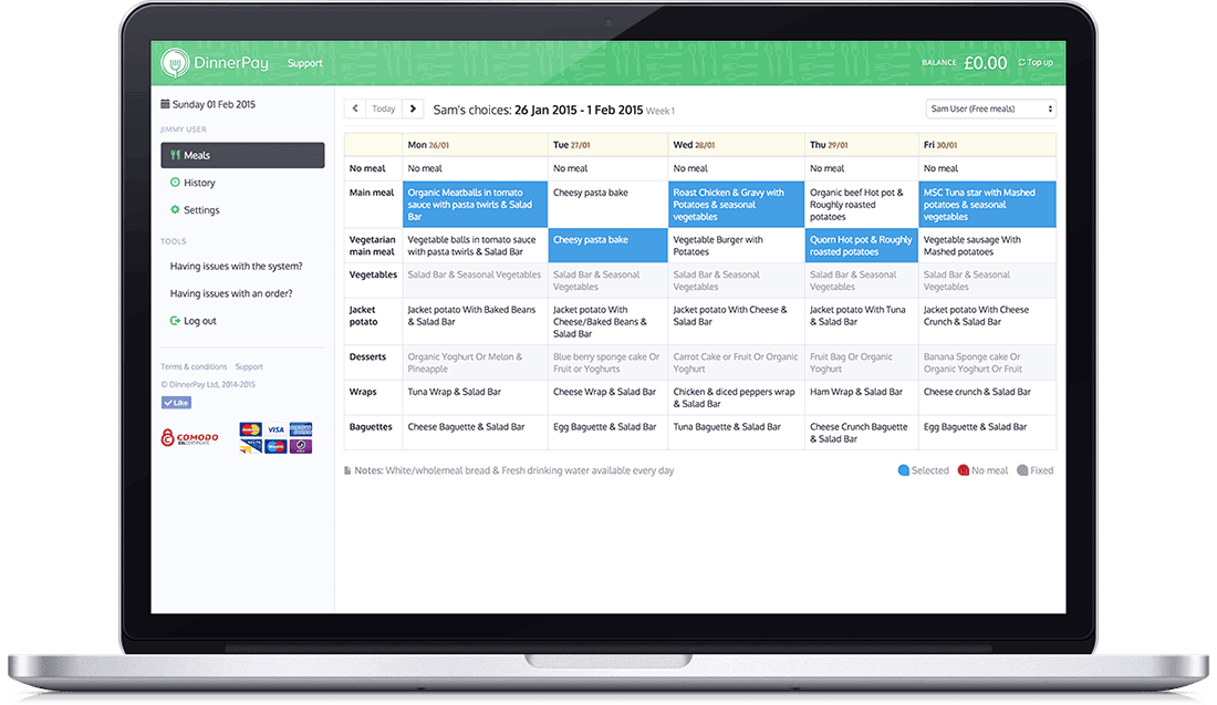 DinnerPay School Meal Ordering system screenshot